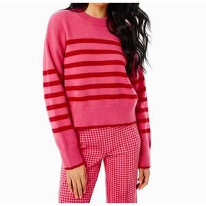 NEW ADDISON BAY knit junior carlyle crewneck sweater in rose cherry stripe